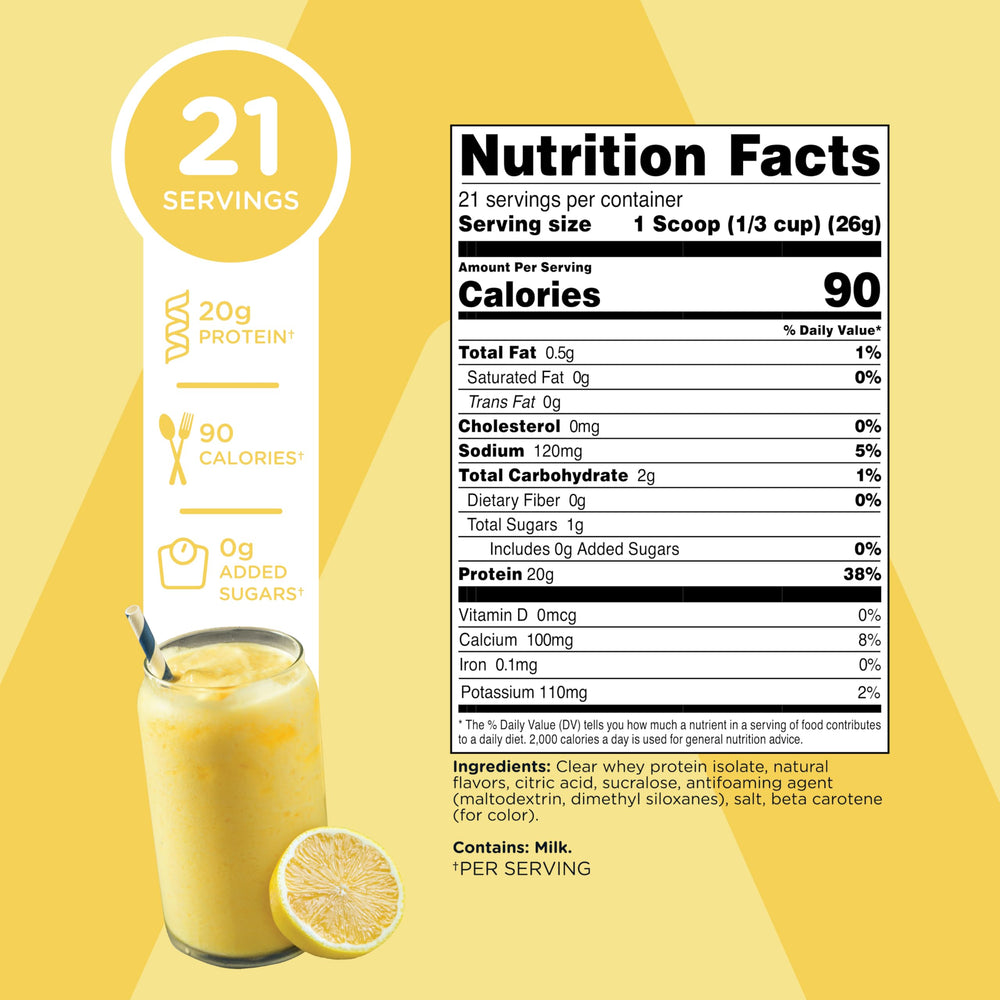 TransformHQ Clear Whey Lemonade glass ready with crisp flavor and protein boost.