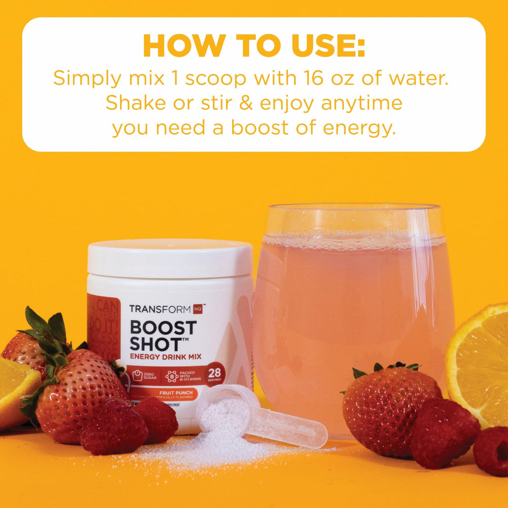 TransformHQ powder in a glass with straw for quick study boosts
