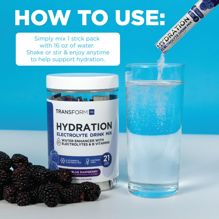 TransformHQ Hydration Drink Mix on-the-go bottle with strawberry lemonade.
