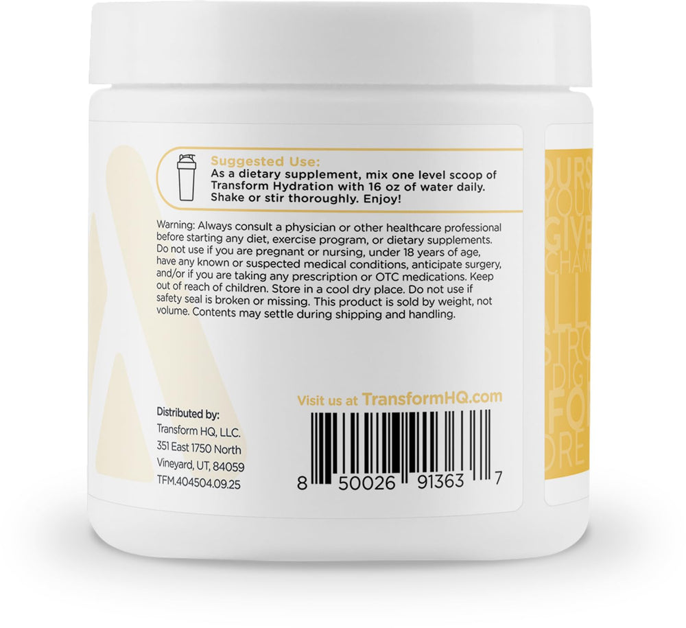 Close-up of electrolytes and vitamins in TransformHQ Hydration formula.