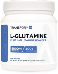 TransformHQ L-Glutamine powder bottle front view, ready for daily supplementation.