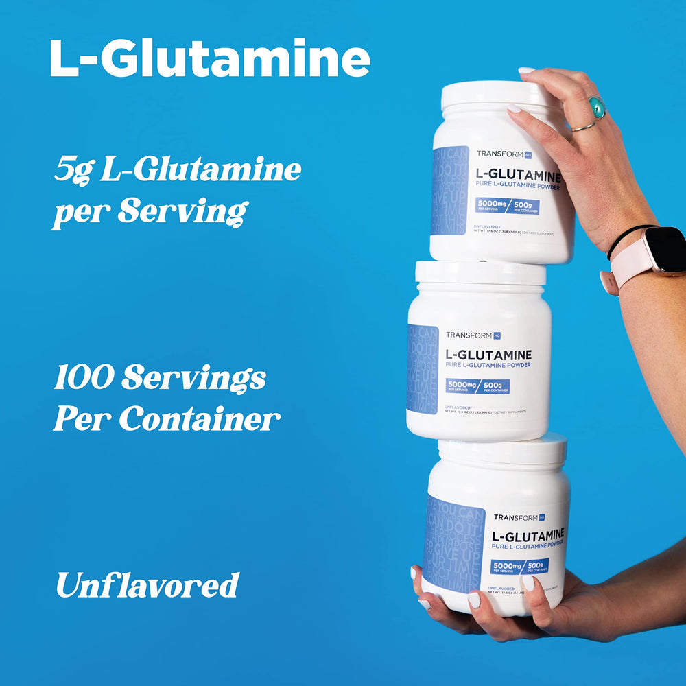TransformHQ L-Glutamine powder scoop for precise 5 g servings included.