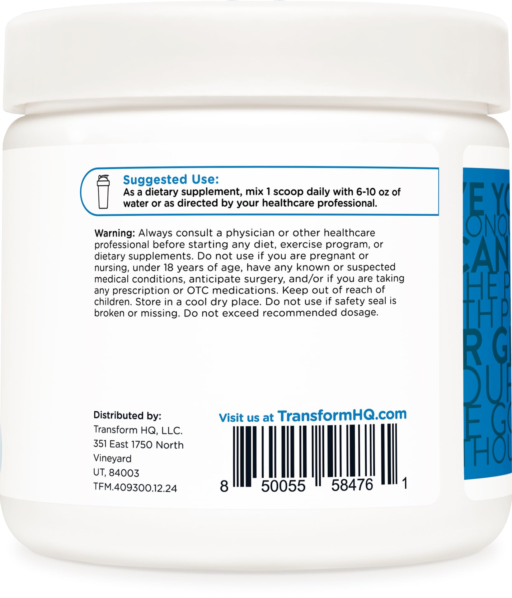 TransformHQ Muscle & Bone Complex label emphasizes product purpose
