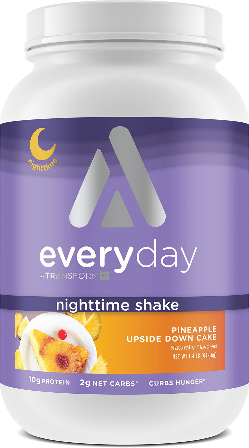 TransformHQ Nighttime Shake bottle front with Pineapple Upside Down Cake flavor for evening nourishment