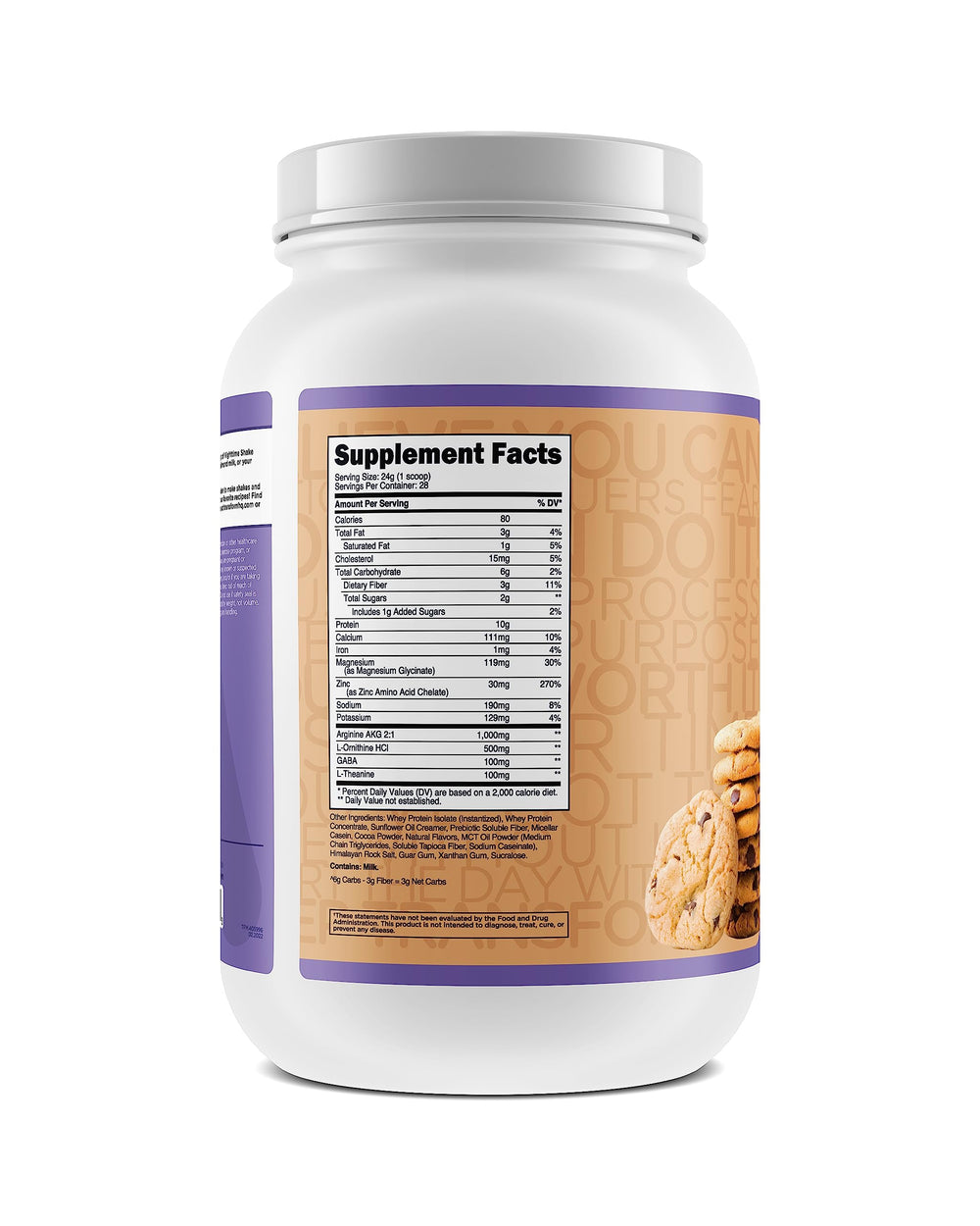 TransformHQ Nighttime Shake glass tasting, creamy chocolate chip cookie flavor for a bedtime treat.