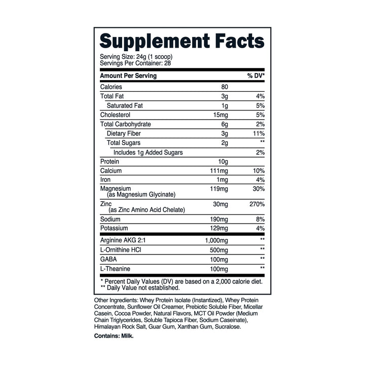 TransformHQ Nighttime Shake packaging, packaging highlights convenient, portion-controlled evening option.