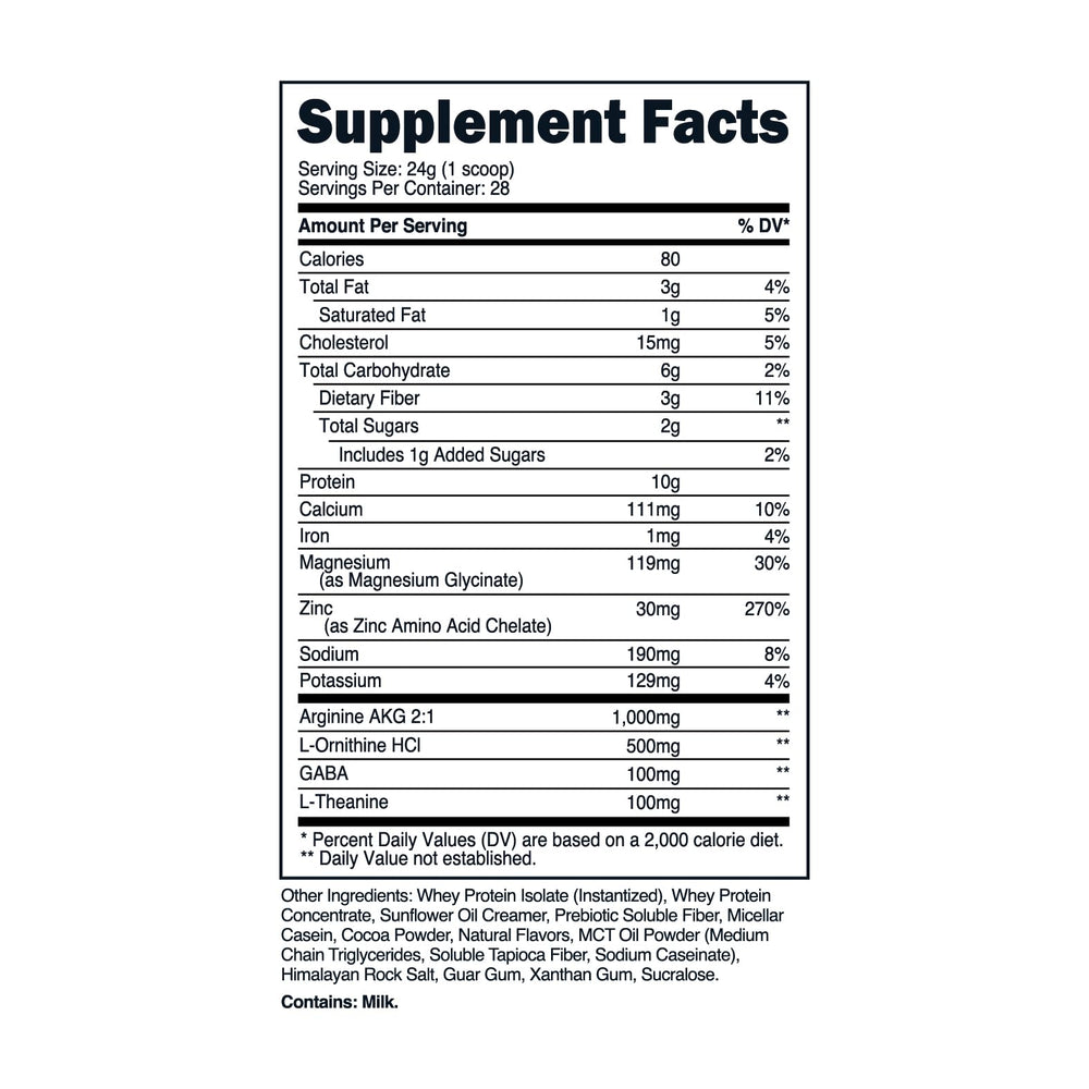 TransformHQ Nighttime Shake packaging, packaging highlights convenient, portion-controlled evening option.