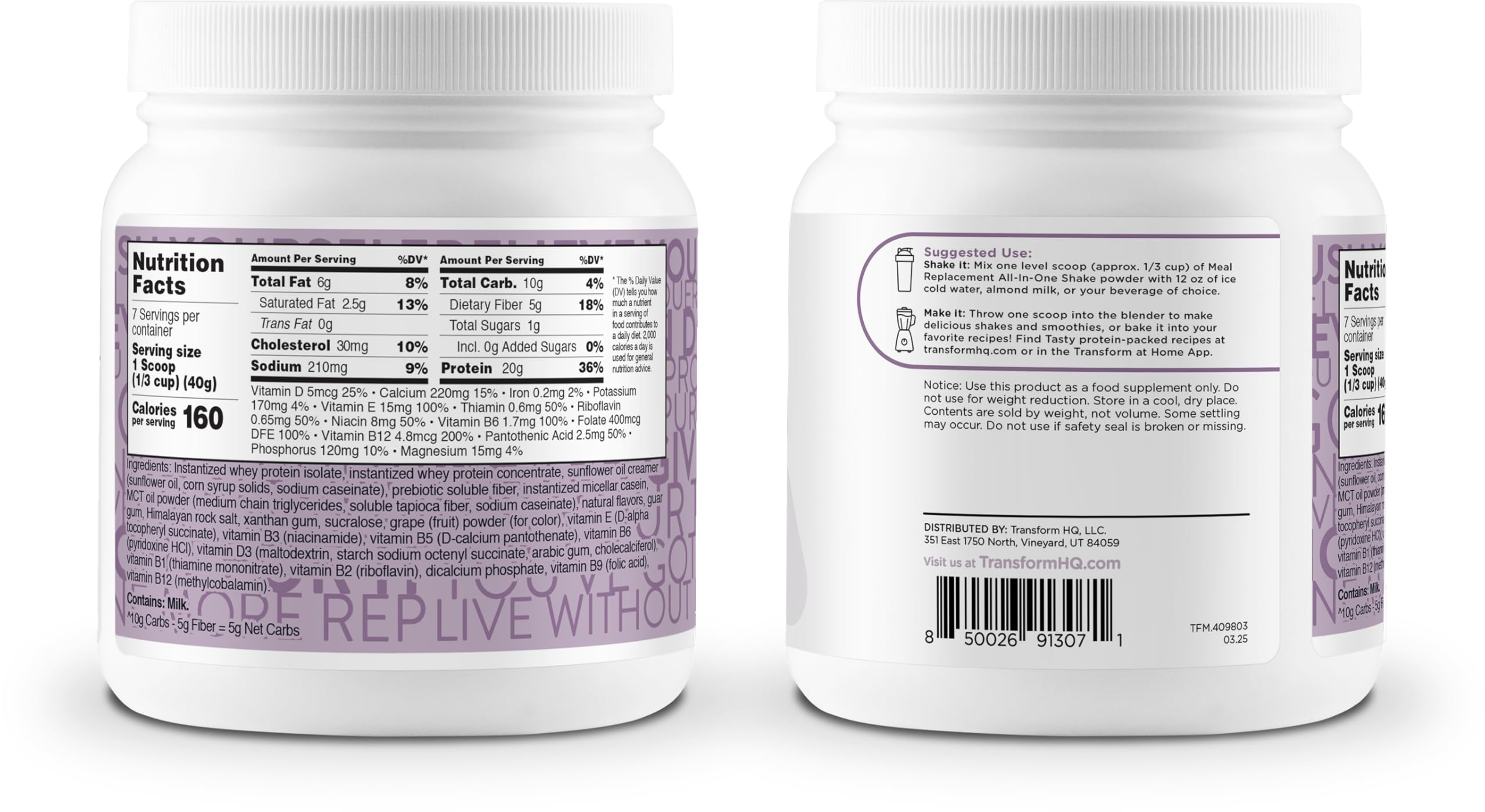 TransformHQ packaging front clearly communicates gluten-free and non-GMO attributes.