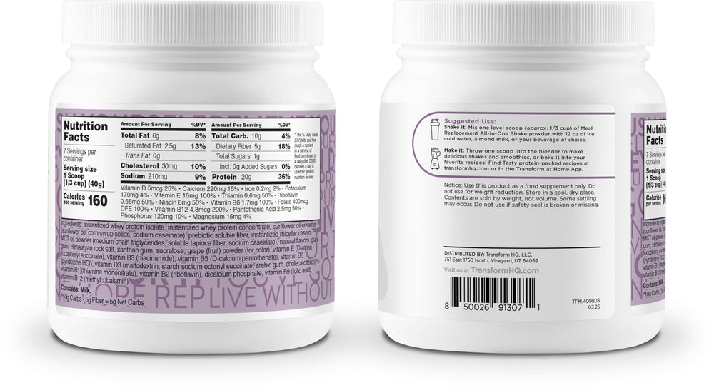 TransformHQ packaging front clearly communicates gluten-free and non-GMO attributes.