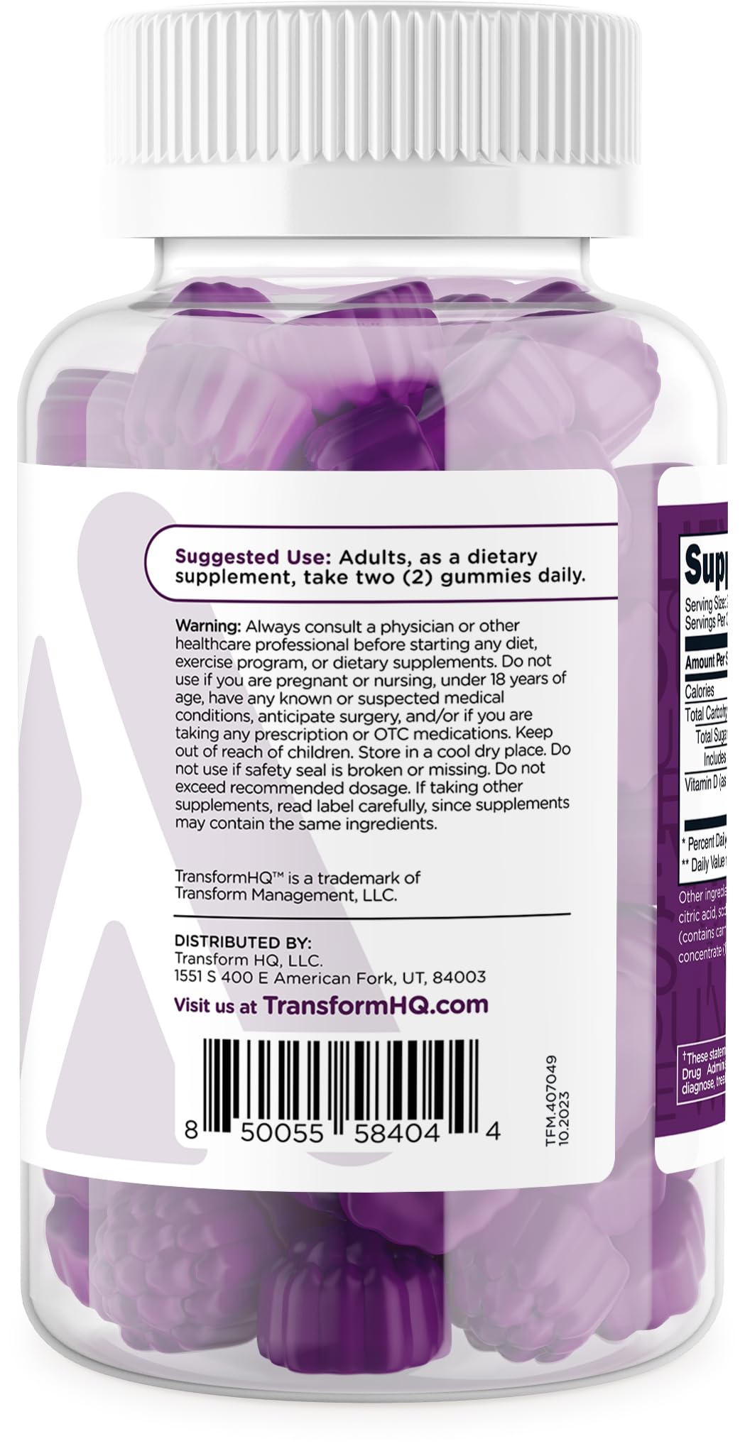 TransformHQ Vitamin D3 Gummies bottle label—quality ingredients for a reliable wellness routine
