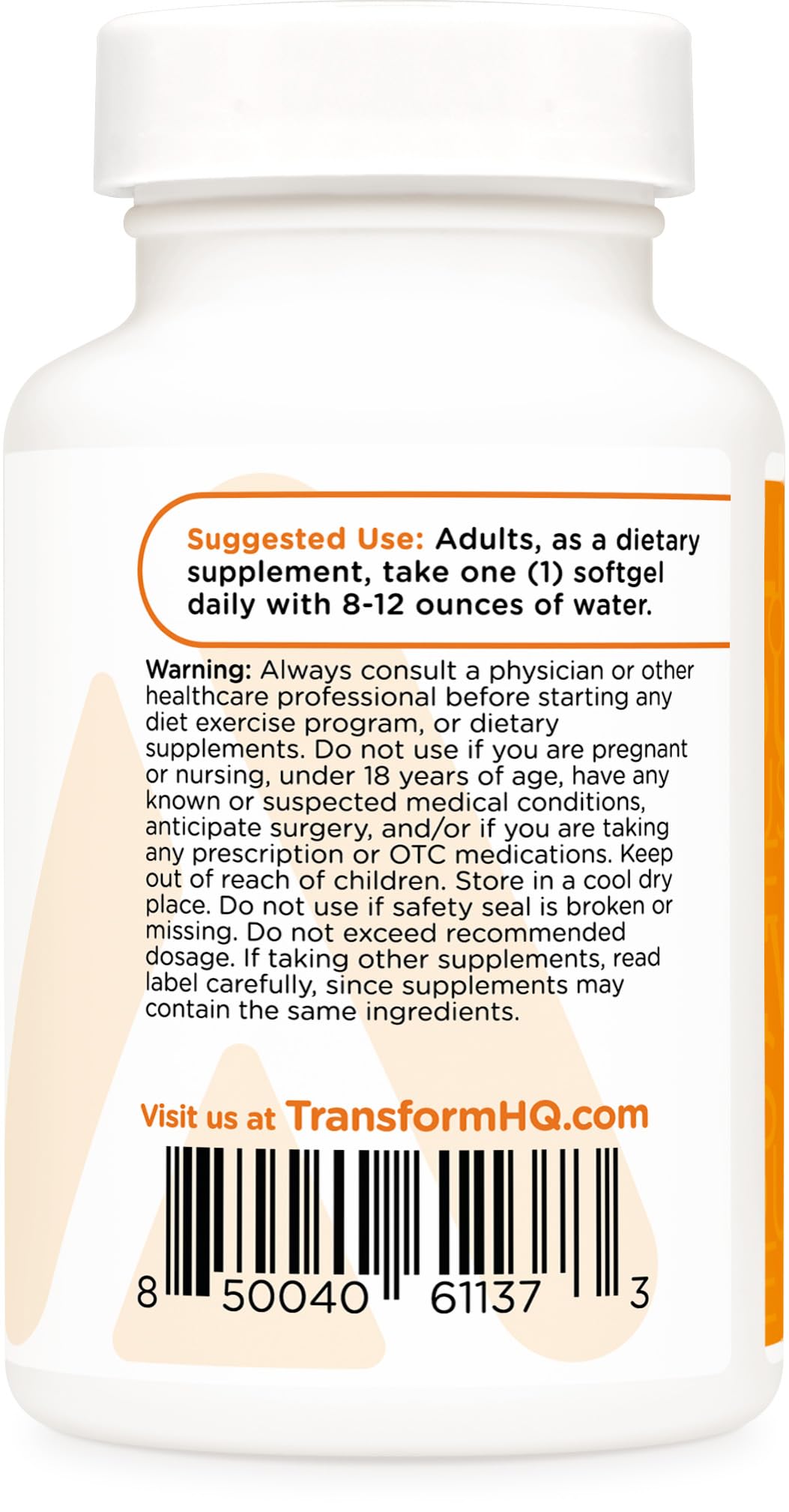 TransformHQ Vitamin K2 MK7 and D3 label information highlights non-GMO and gluten-free ingredients.