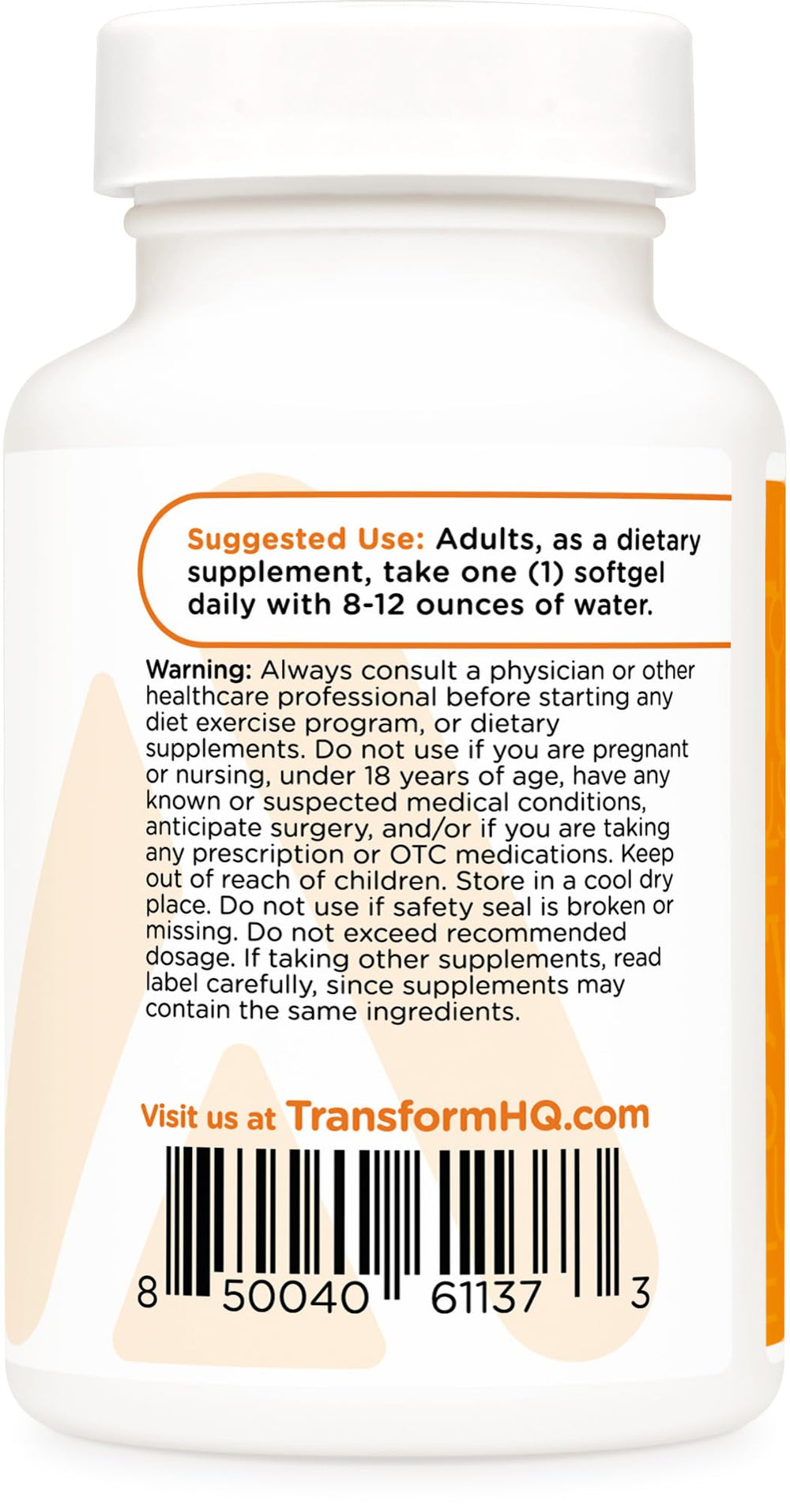 TransformHQ Vitamin K2 MK7 and D3 label information highlights non-GMO and gluten-free ingredients.