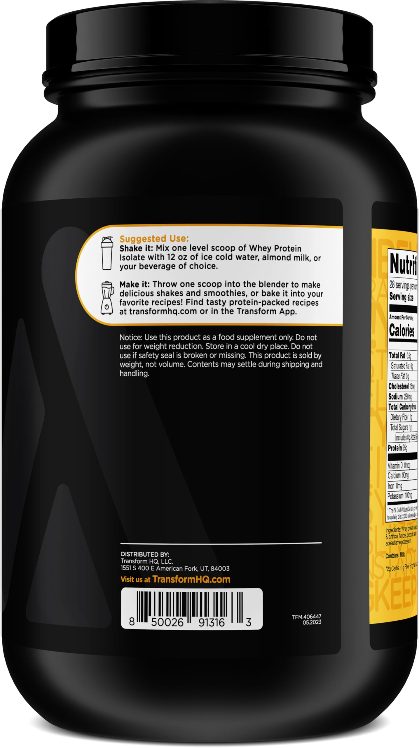 TransformHQ Whey Protein Isolate Vanilla Creme Brulee shake glass showing creamy texture