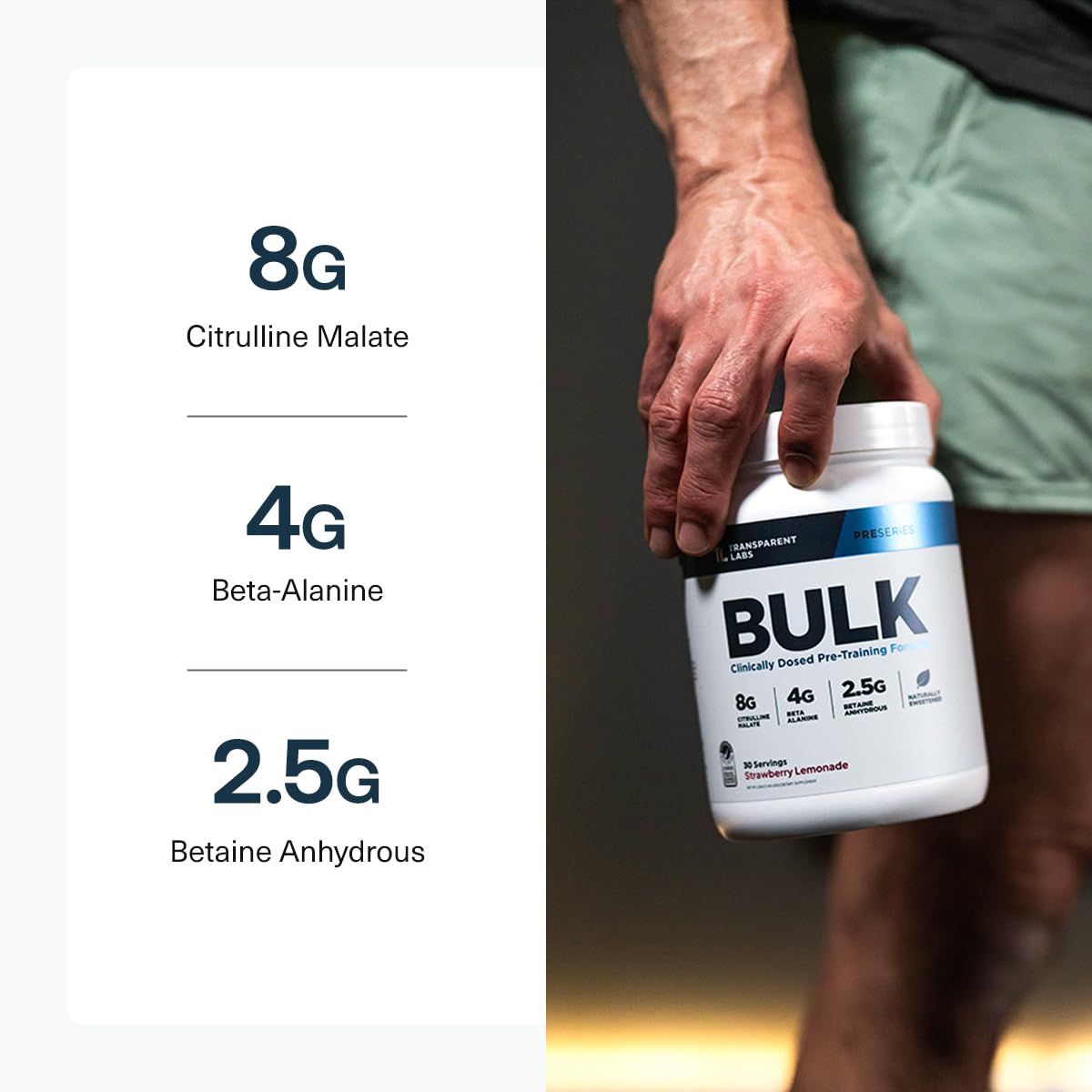 Bulk Pre-Workout container on shelf signaling trusted supplement quality.