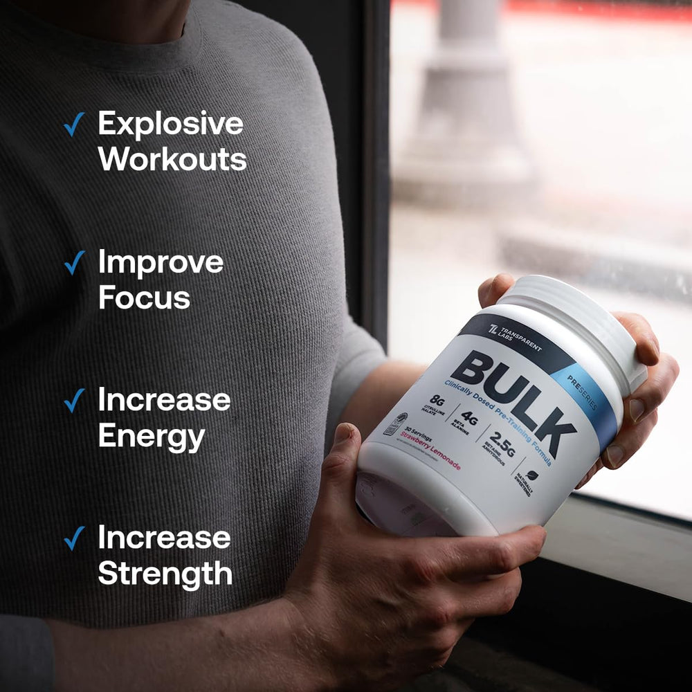 Label highlights science-backed ingredients in Transparent Labs Bulk Pre-Workout.