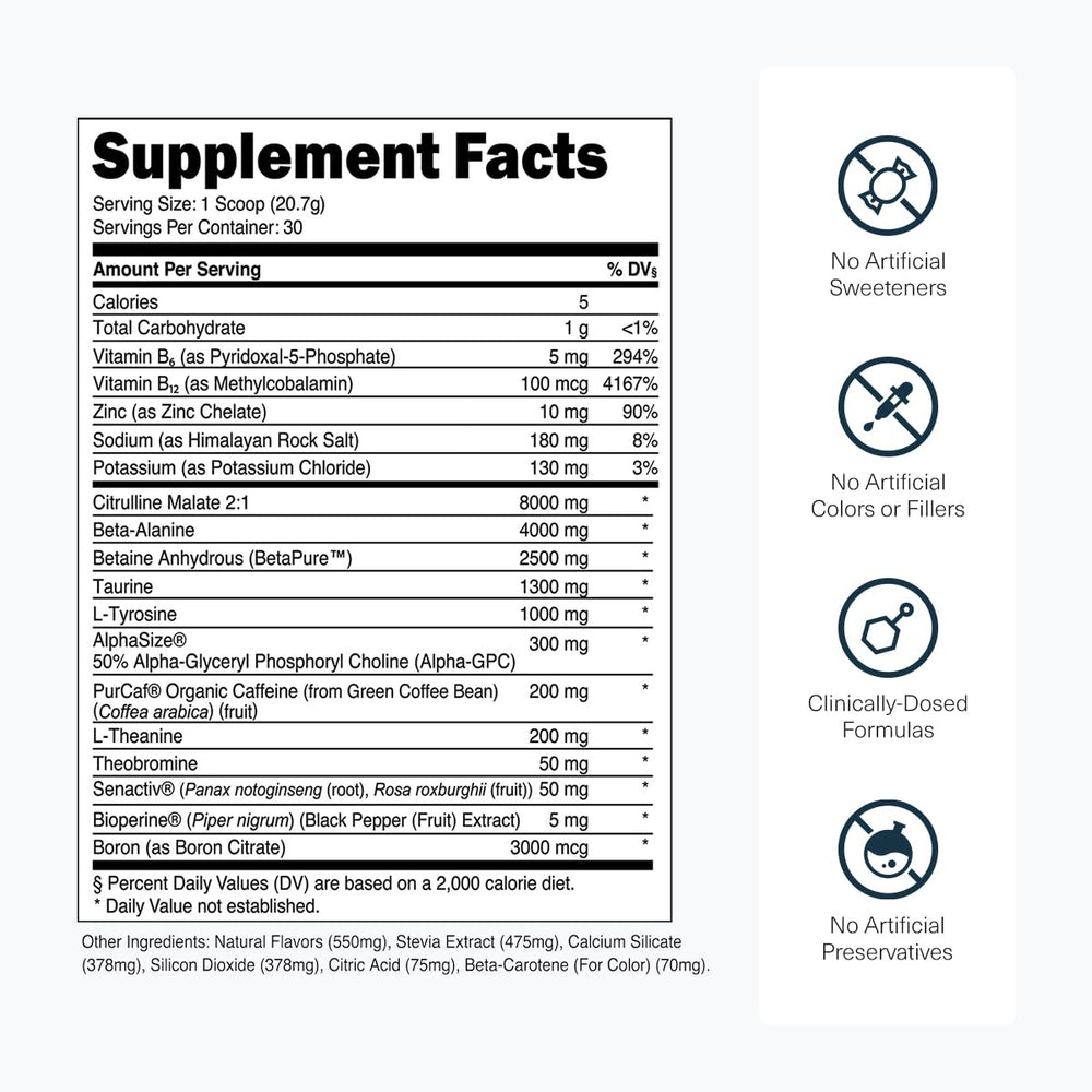 Close-up of transparent formula label for Transparent Labs Bulk Pre-Workout.