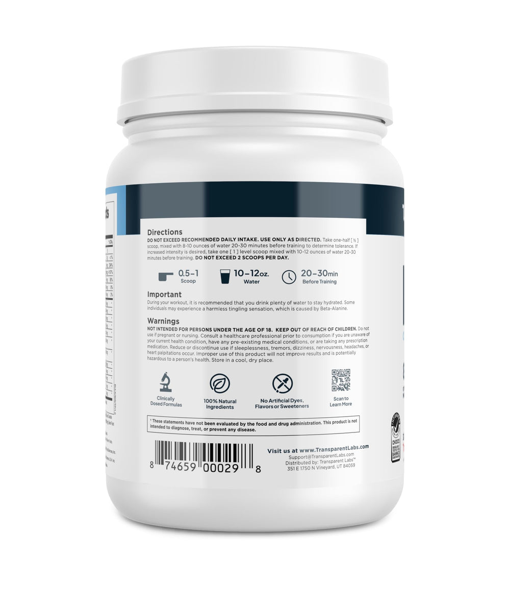 Transparent Labs Bulk Pre-Workout Tropical Punch fitness setup on desk