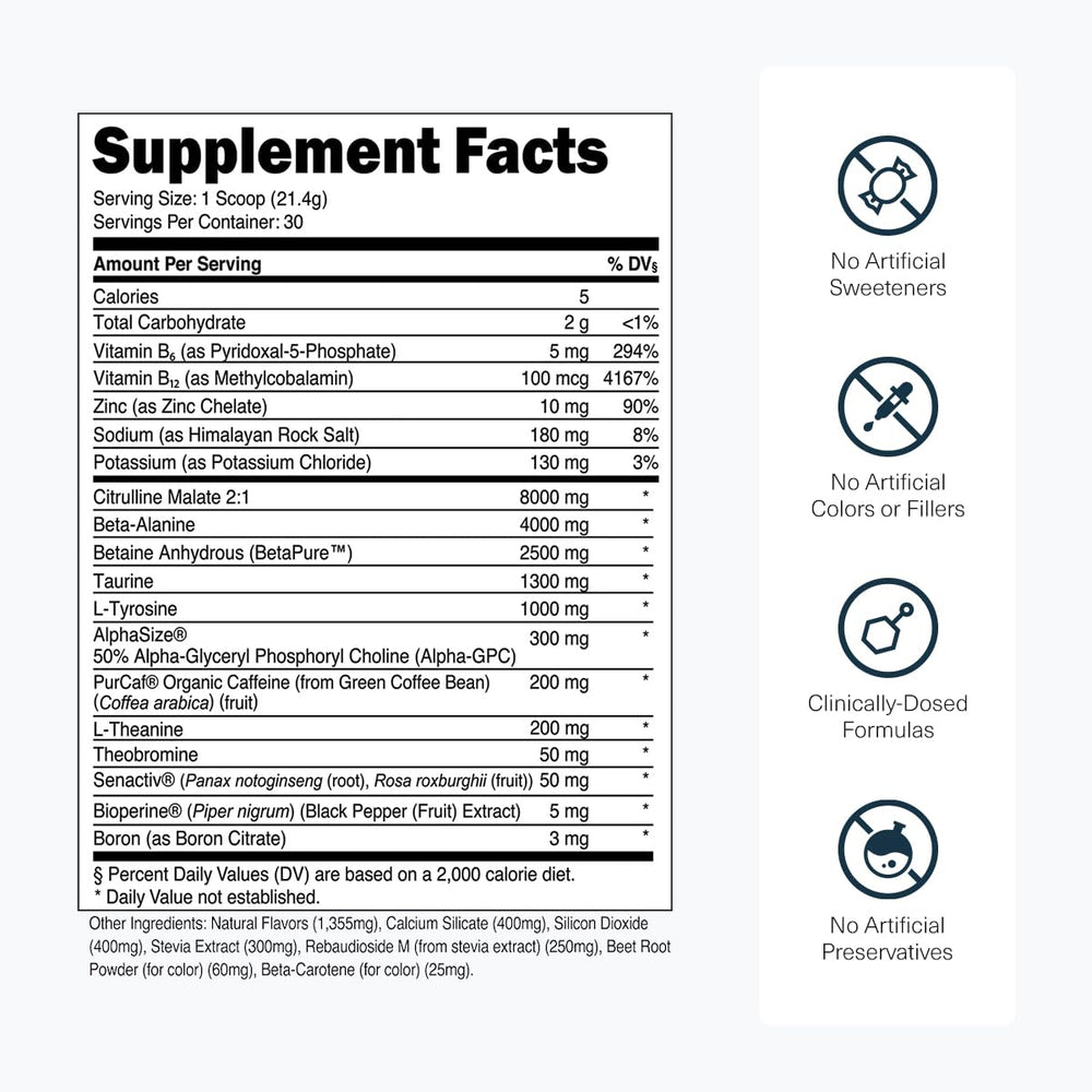 Transparent Labs Bulk Pre-Workout Tropical Punch powder in scoop shows smooth energy