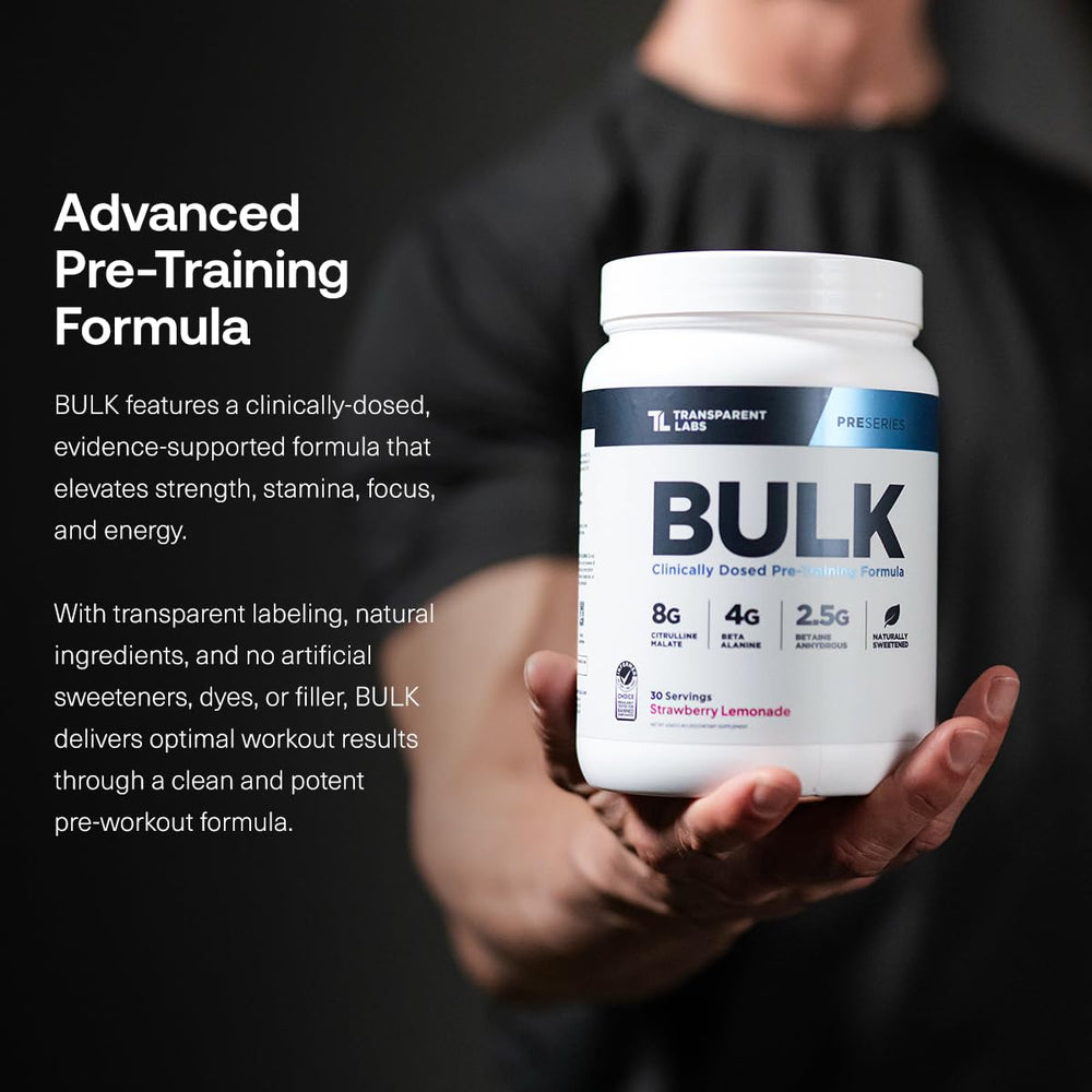 Transparent Labs Bulk Pre-Workout Tropical Punch shaker ready to mix during workouts