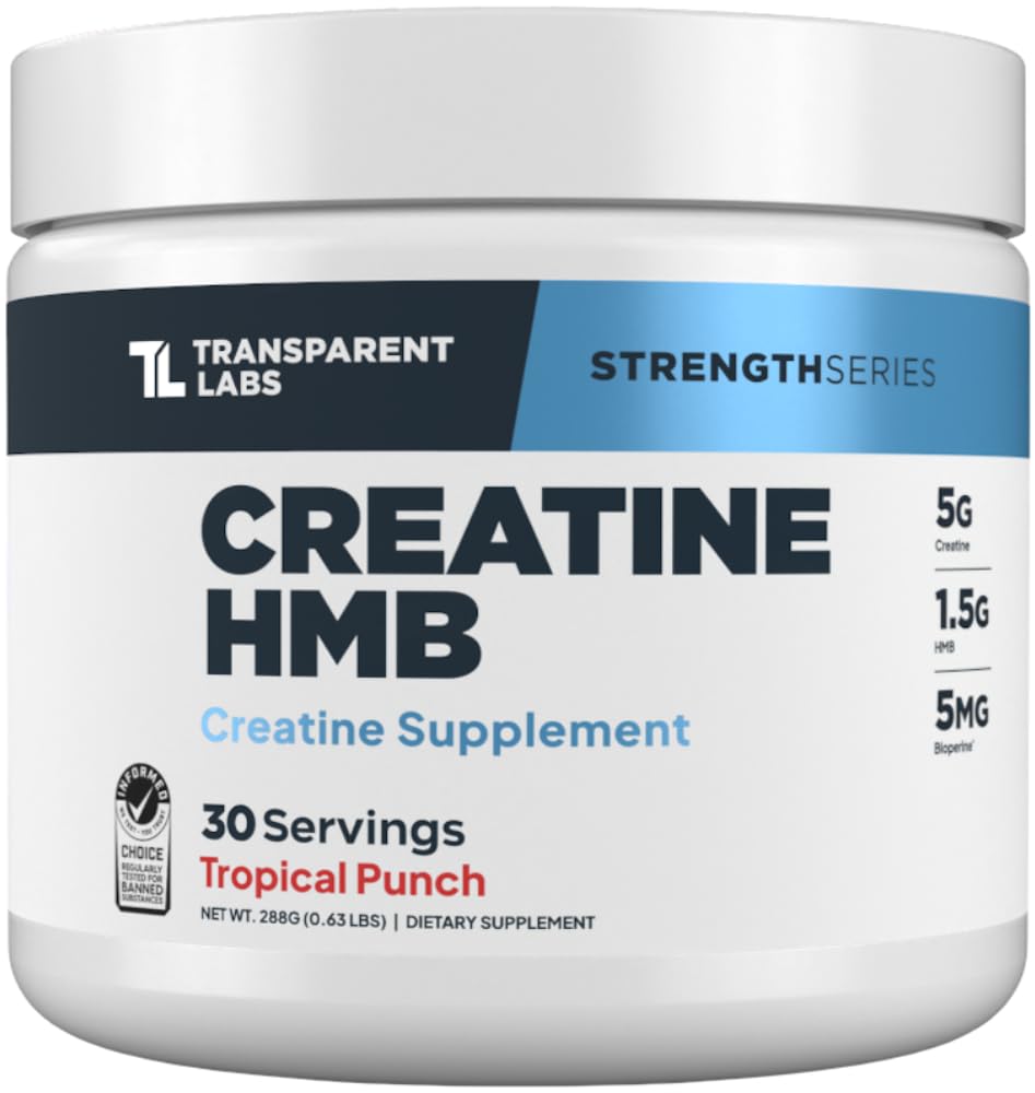 Transparent Labs Creatine HMB tropical punch bottle ready for intense training sessions.