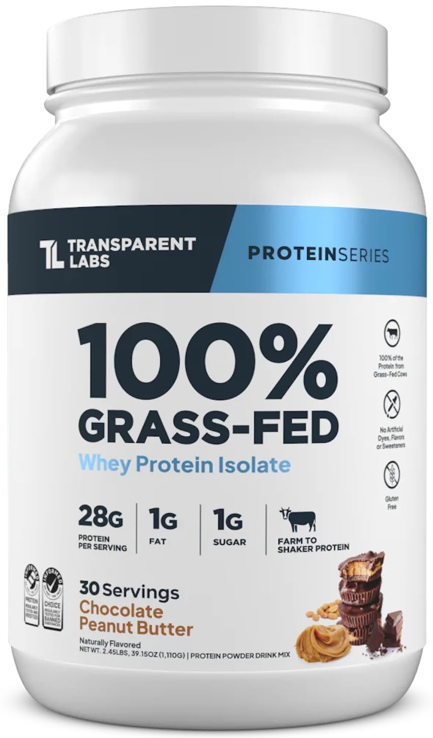 Transparent Labs Grass-Fed Whey Protein Isolate front label for a clean post-workout shake