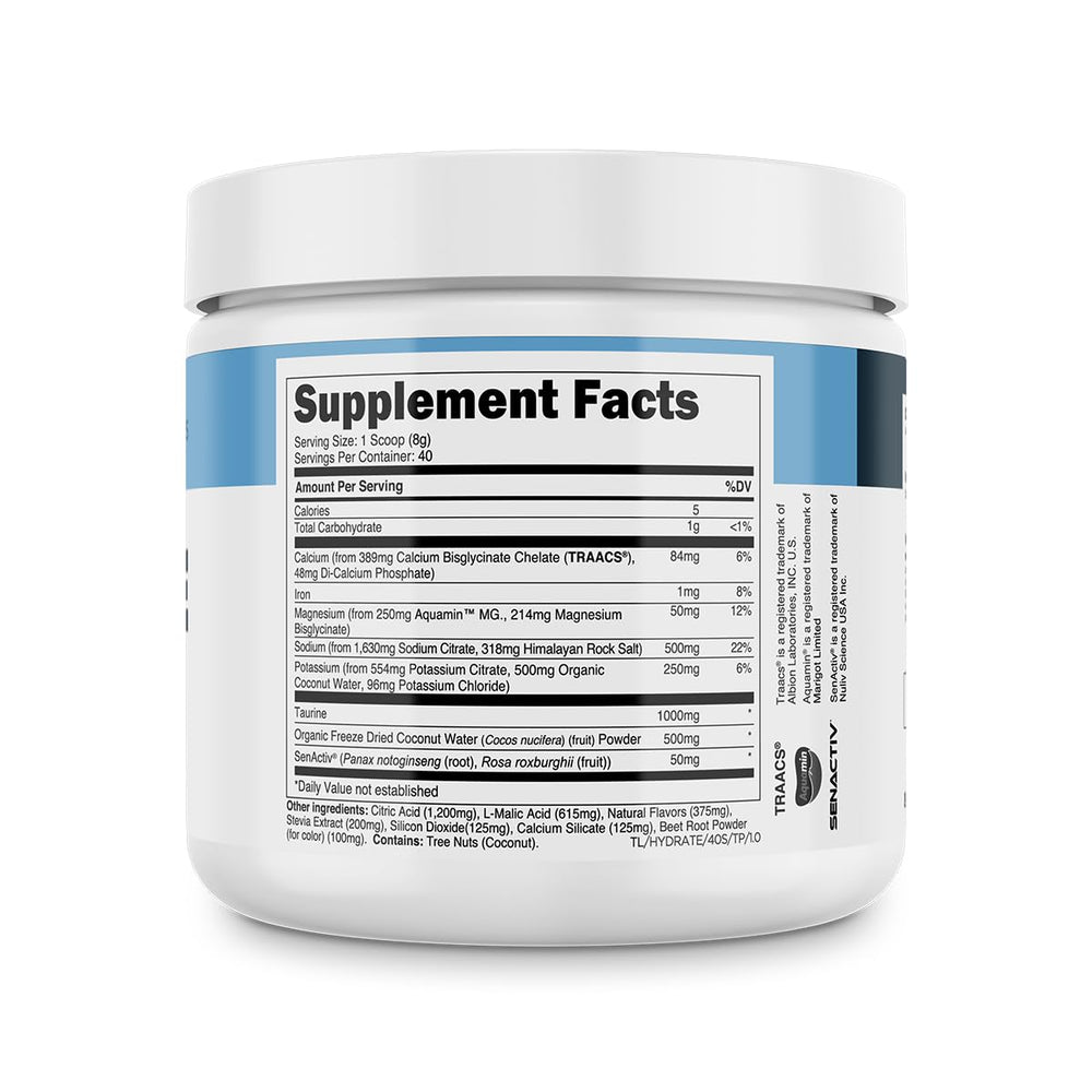 Transparent Labs Hydrate tropical-punch serving with vibrant color and flavor.