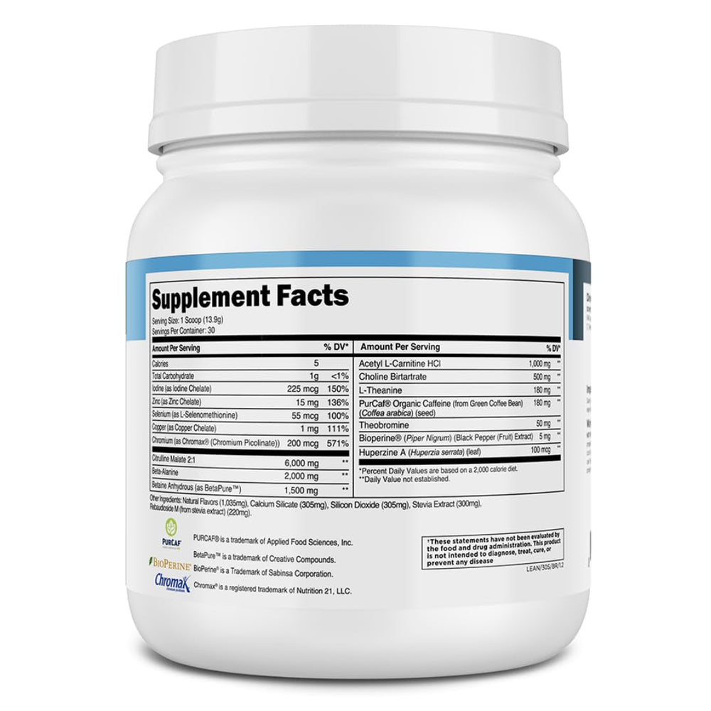 Transparent Labs Lean Pre-Workout unopened tub on clean countertop