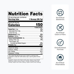 Transparent Labs organic pea protein label emphasizes clean, allergen-free formula.