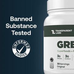 Transparent Labs Prebiotic Greens measuring spoon indicating convenient dosing for balanced nutrition.