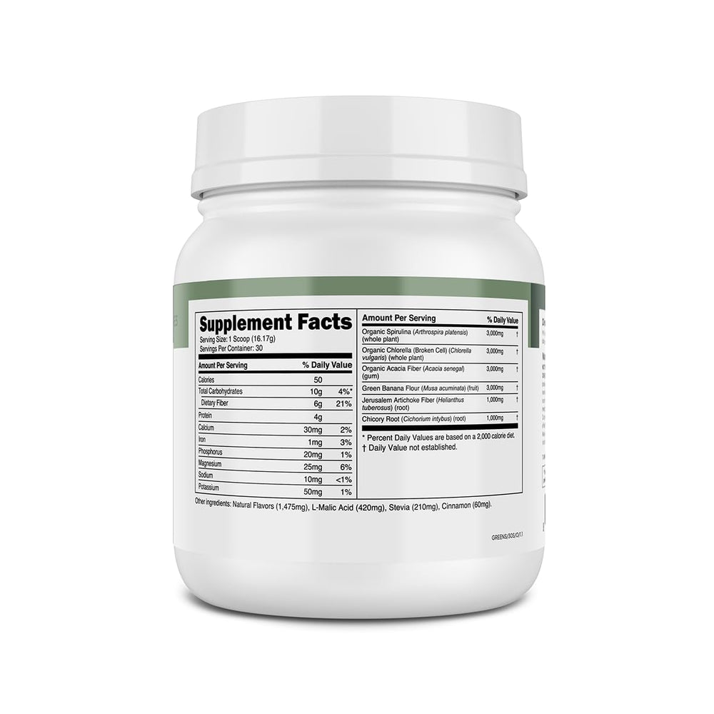 Transparent Labs Prebiotic Greens scoop-in-glass scene for simple, versatile mixing.