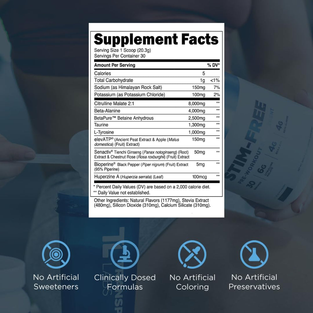 Transparent Labs Stim-Free Pre-Workout beta-alanine for sustained endurance without stimulants