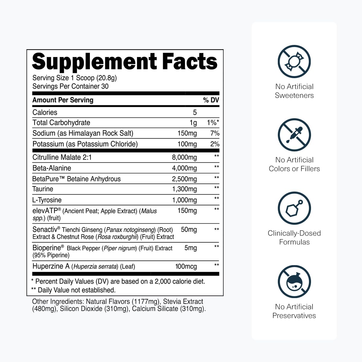 Label detail highlighting ingredients and transparent dosages.