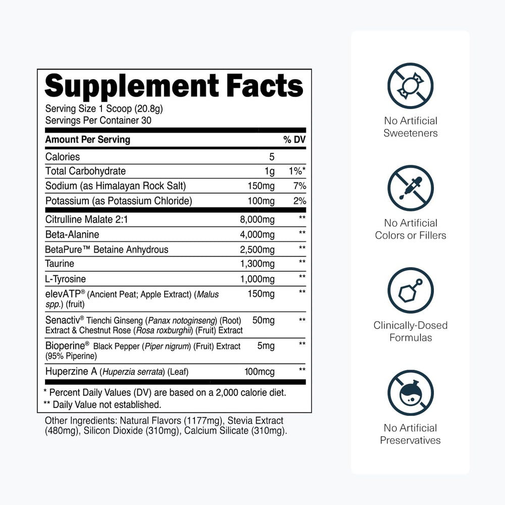Label detail highlighting ingredients and transparent dosages.