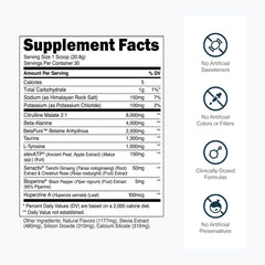 Label detail highlighting ingredients and transparent dosages.