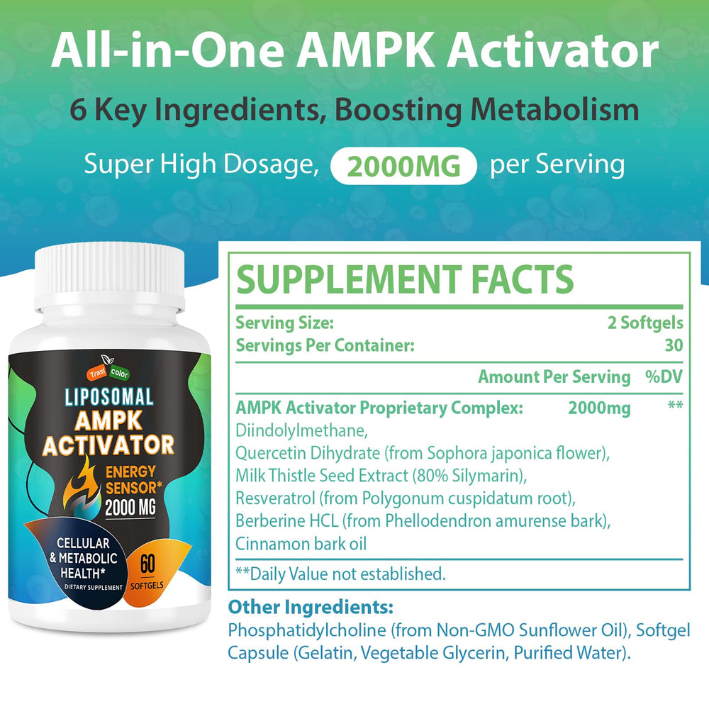 Trasicolor AMPK Activator packaging box with 120 softgels and quality seals