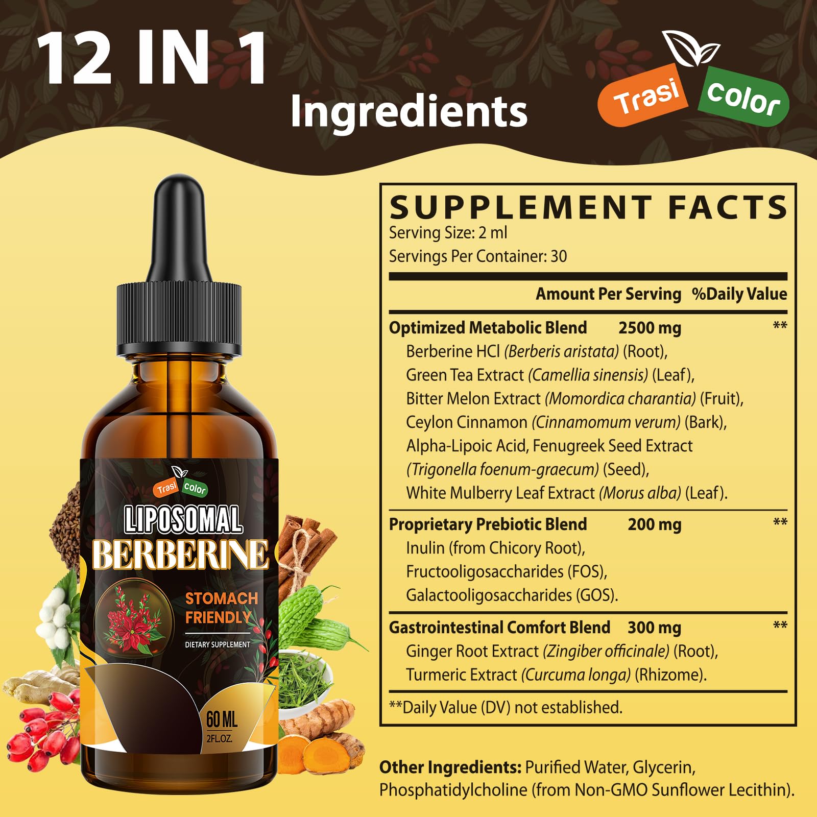 Trasicolor berberine drops suitable for both women and men.