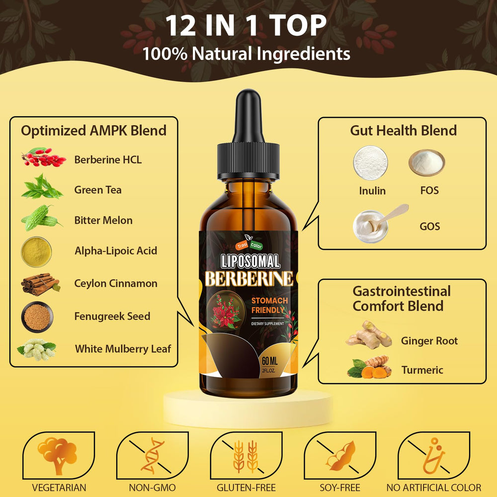 Trasicolor Berberine bottle front view ready for daily use.