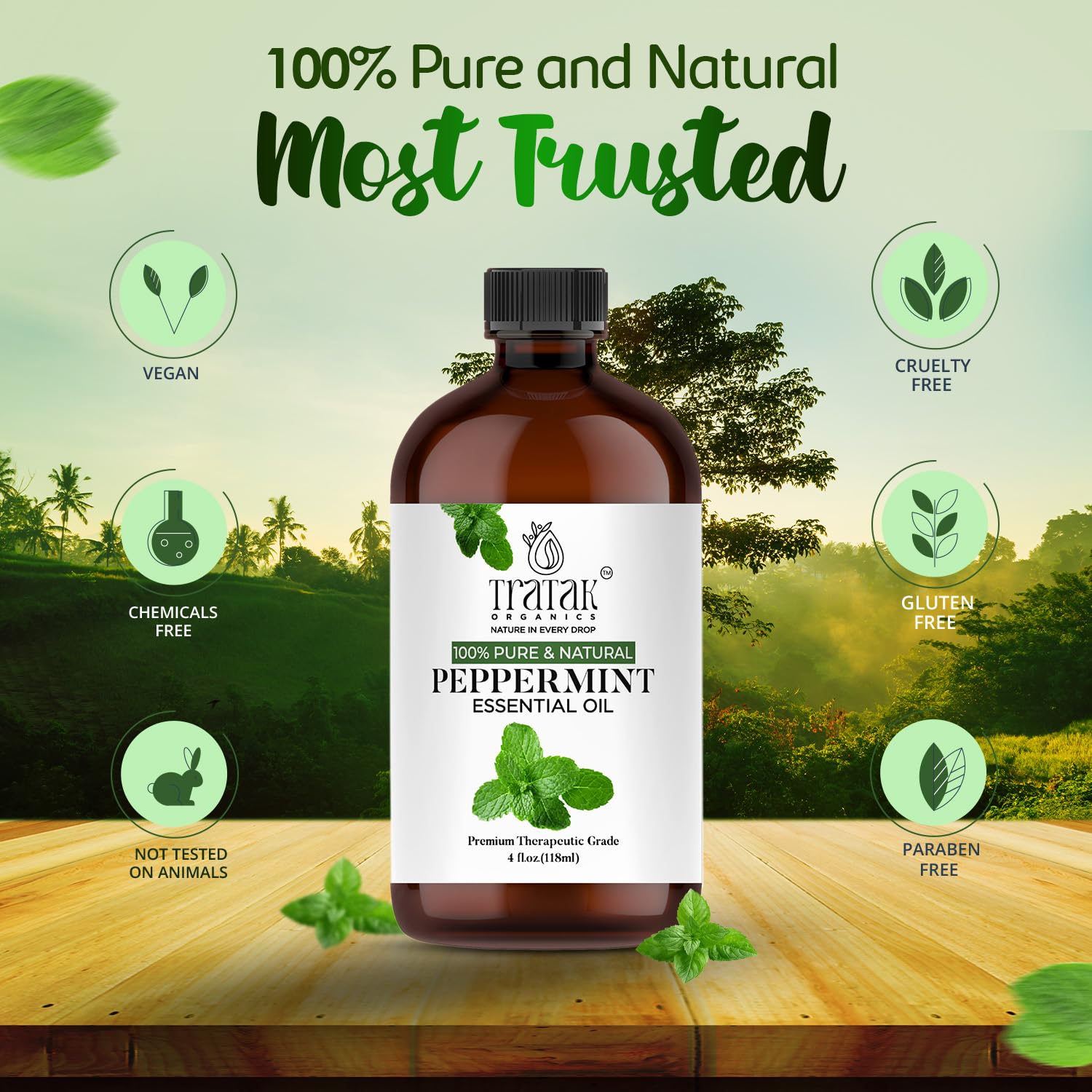TRATAK ORGANICS Peppermint Piperita adds to skincare routines for a revitalizing scent.