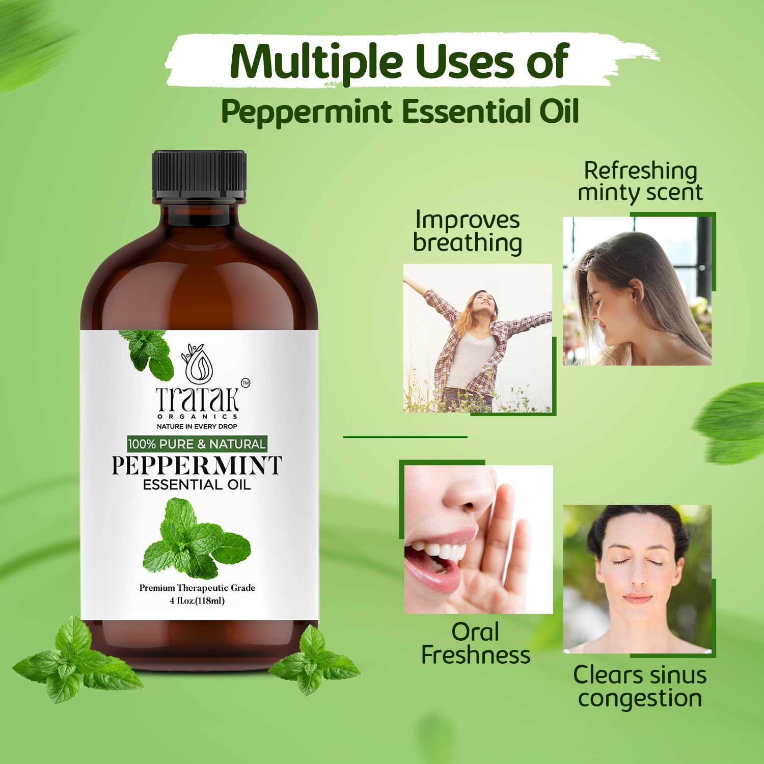 TRATAK ORGANICS Peppermint Piperita massage oil for relaxing body care.