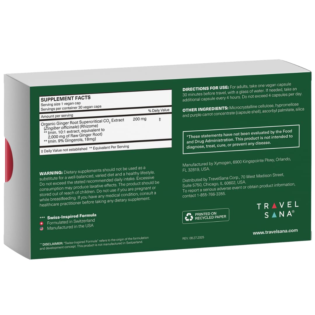 TRAVELSANA brand labeling emphasizes pure ingredients and non-GMO formulation.