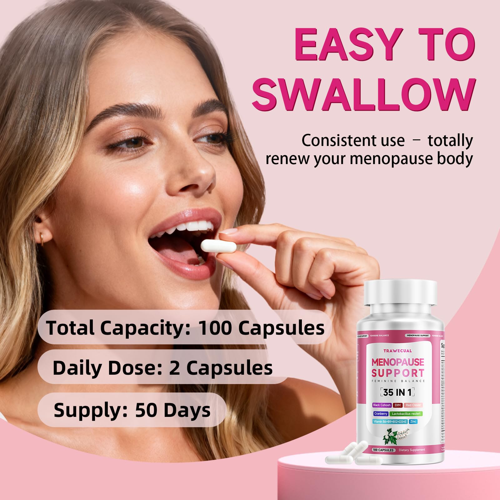 Trawecual 50-day supply bottle offers extended menopause support