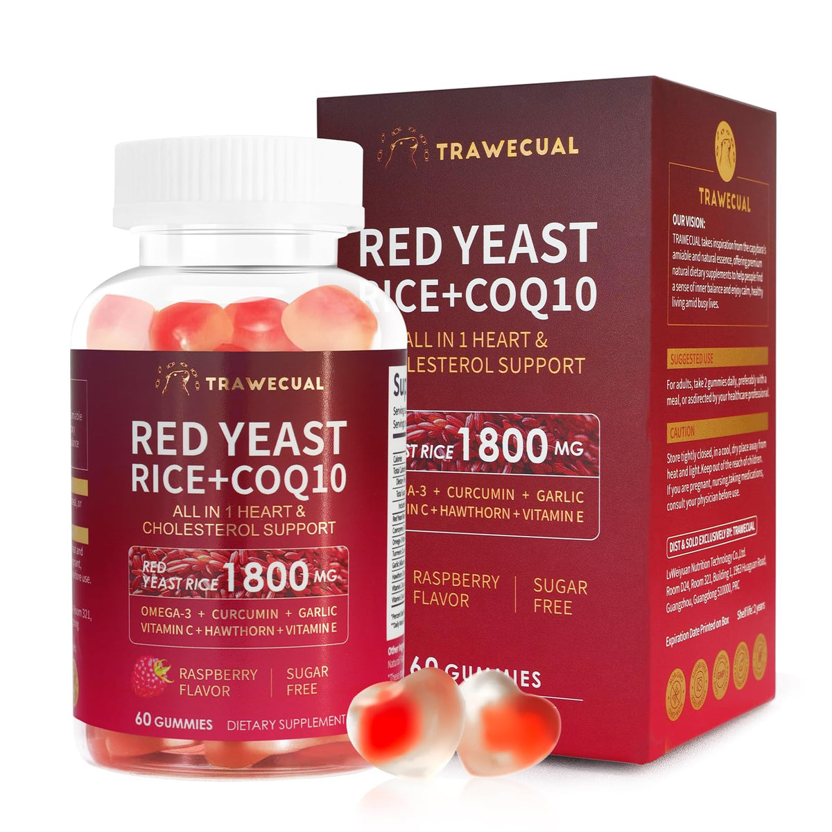 Trawecual bottle-front shows sugar-free heart-support gummies.