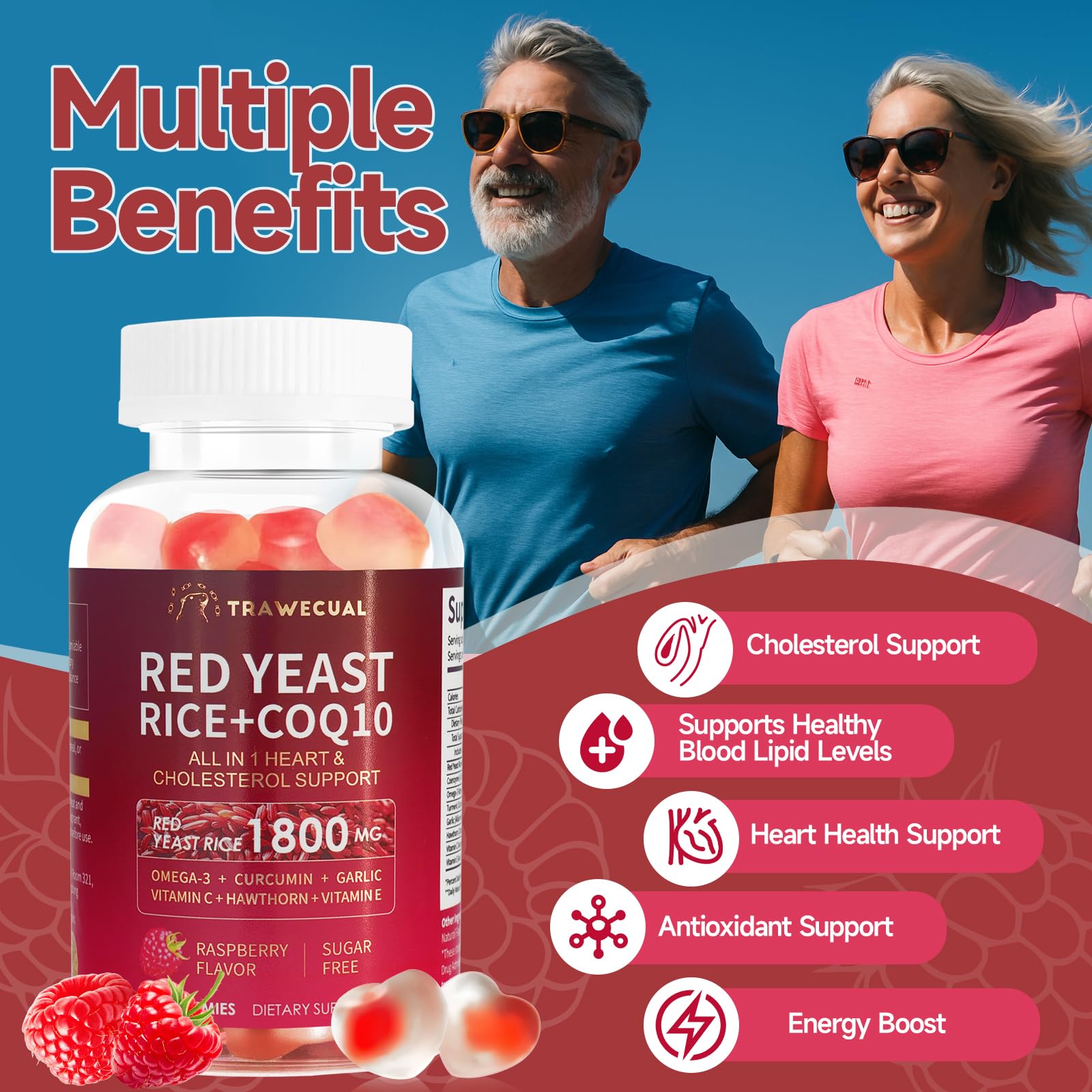 Trawecual raspberry-flavor gummies offer a tasty sugar-free option.
