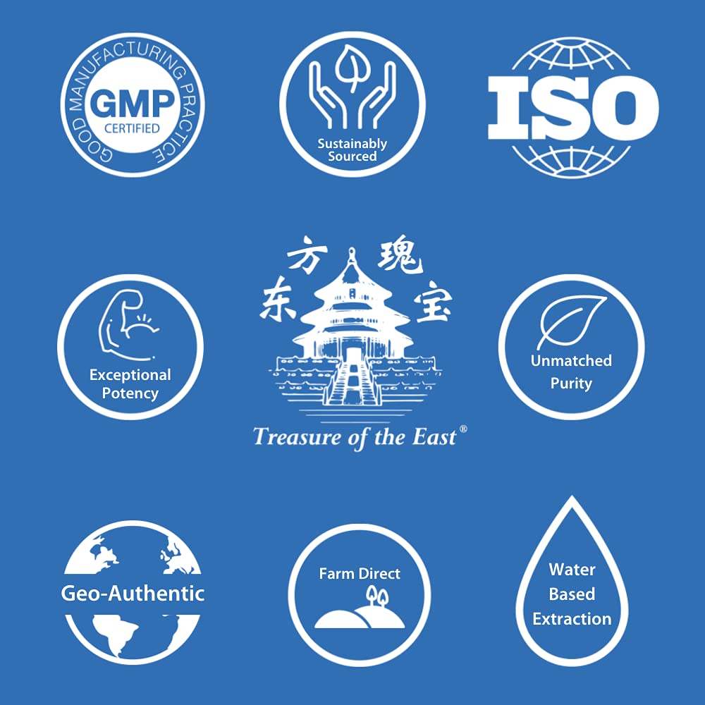 Treasure of the East lab-purity seal highlighting water-based extraction.