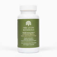 Tree of Life Botanicals Immunity Mushroom Complex bottle showing six mushrooms for immune balance