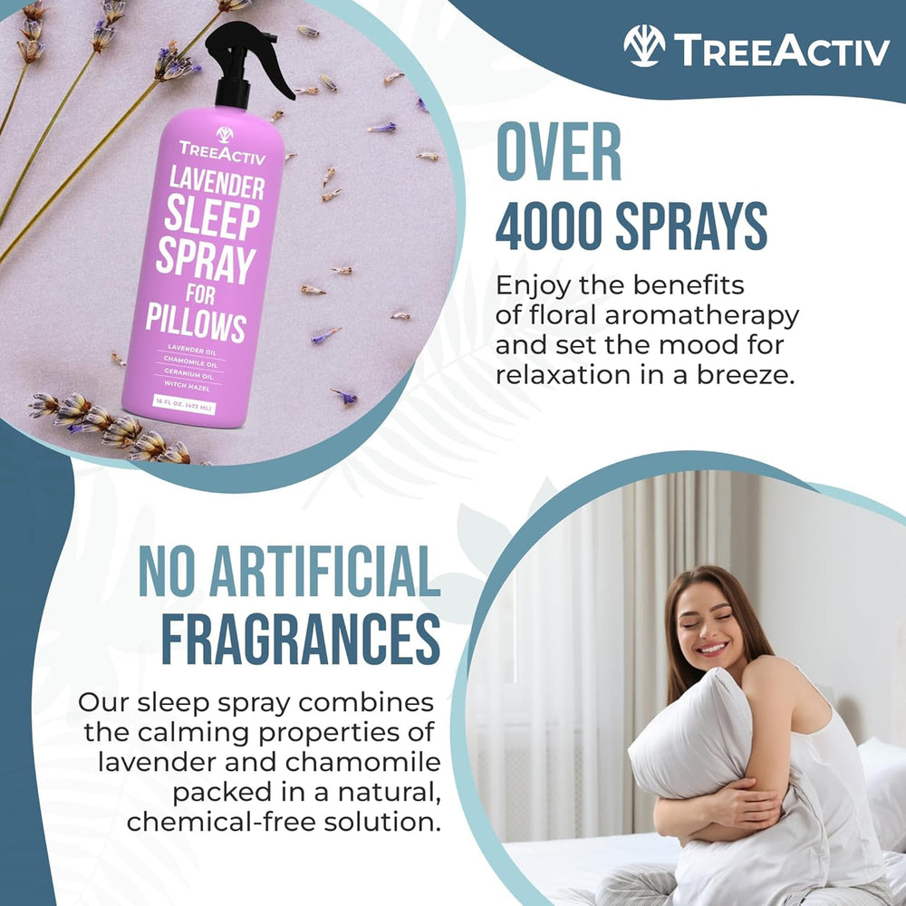 TreeActiv linen mist applied to pillows for a soothing bedroom aroma