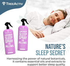 Close-up of TreeActiv Sleep Spray bottle with lavender chamomile for bedding relaxation