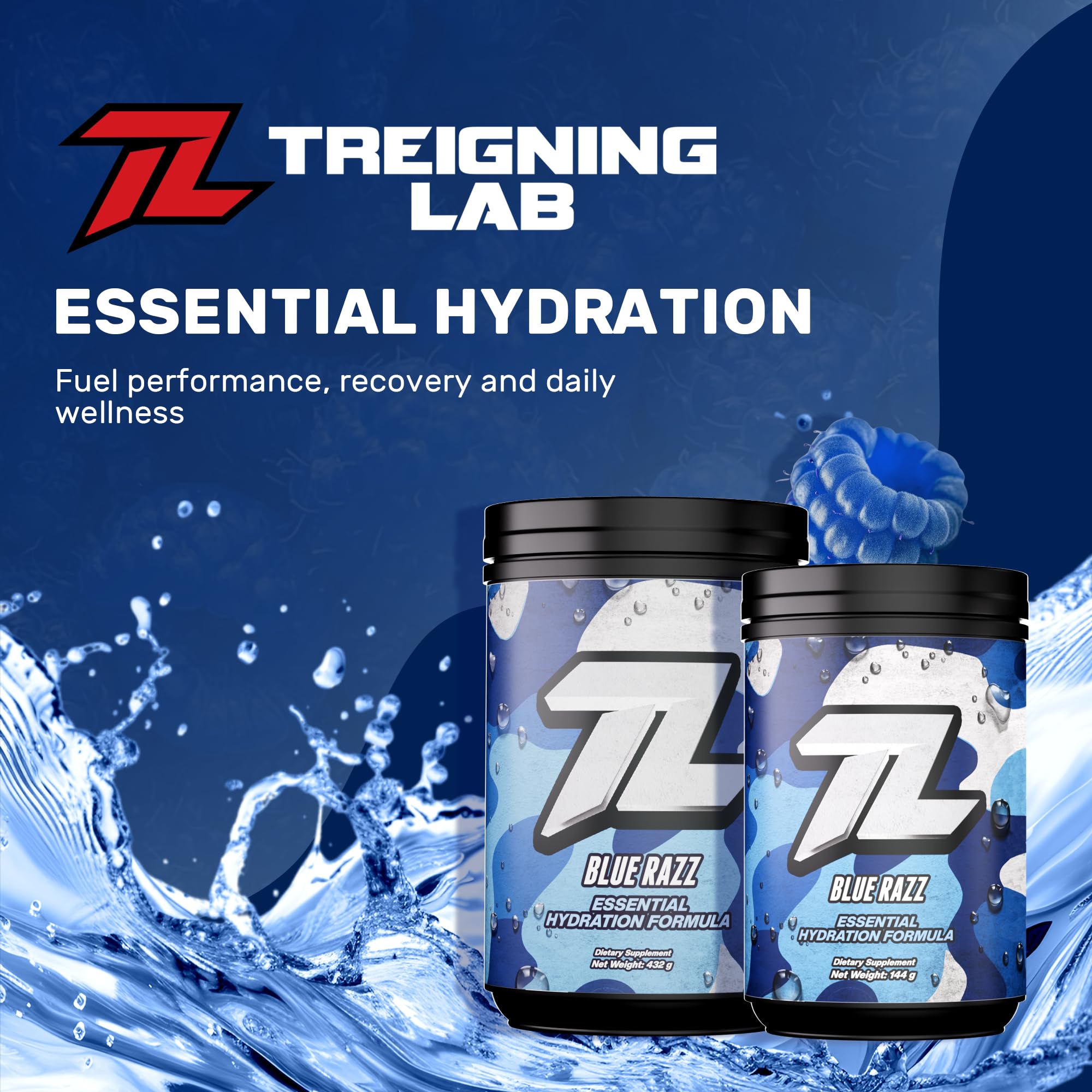 Treigning Lab Hydration powder scoop illustrates simple dosing for daily hydration routines.
