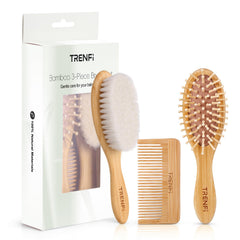 TRENFI bamboo baby hair brush with ultra-soft bristles for gentle newborn grooming