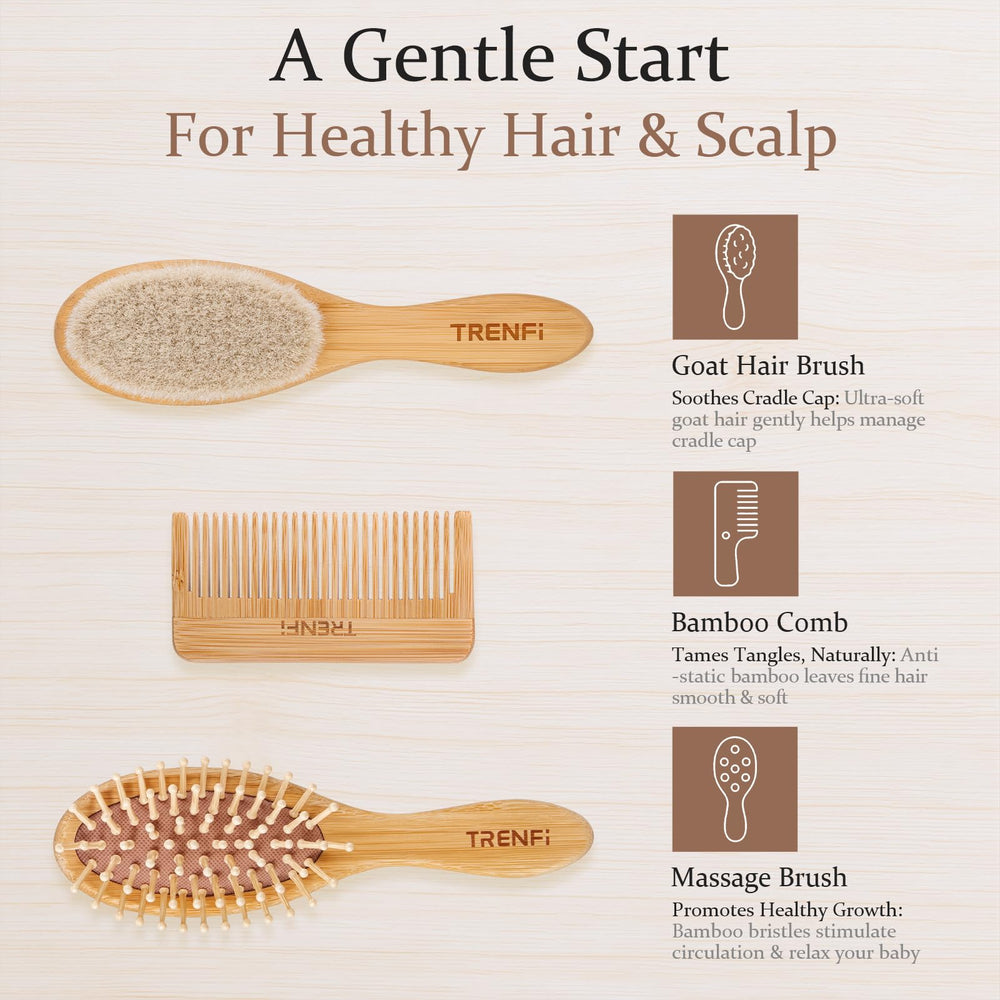 TRENFI wooden massage brush for soothing scalp and bonding during grooming